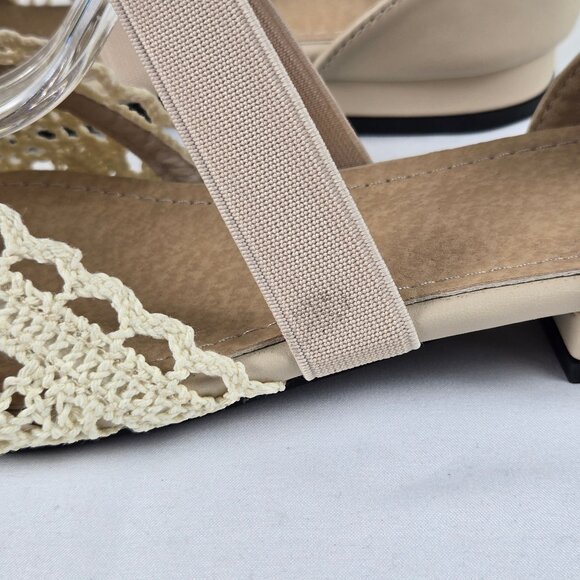 Unbranded Sz 37 (US 6.5-7) Cream Crochet Flats Pointed Toe Elastic Cross Straps - Picture 5 of 16
